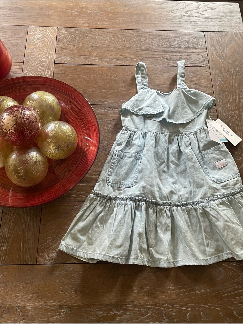 NWT, Calvin Klein Light Blue Ruffle Sundress for Girls